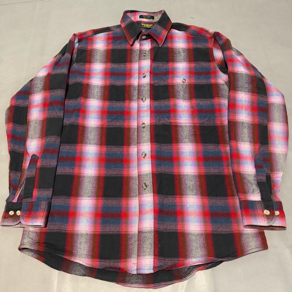 True VTG 80s OshKosh B'Gosh Flannel Shirt Men Shadow Buffalo Plaid LT Tall USA-